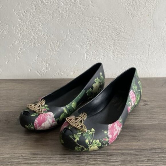 Vivienne Westwood Anglomania Melissa Floral Flats Orb Shoes - Picture 1 of 16